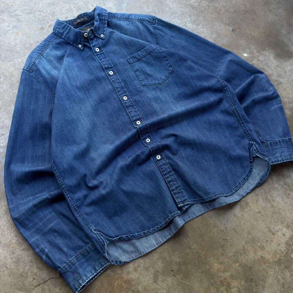 Vintage 90s L.O.G.G. Denim Shirt Workwear Gorpcore Sick Wash Blue Large (f4)